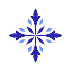 Mediterranean blue floral motif on white background. Ethnic mosaic design for ceramic tile, minimalistic style. Portuguese, Moroccan, Spanish ornament. Vector illustration