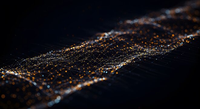 Abstract Particle Network with Yellow and White Lights