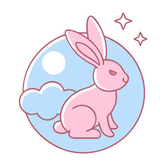 Fototapeta premium Pink Rabbit Sitting Under Moonlight 