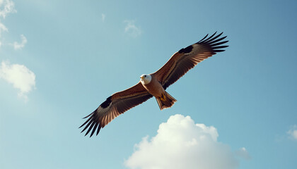 Fototapeta premium Majestic Large Bird Soaring Gracefully in Clear Blue Sky