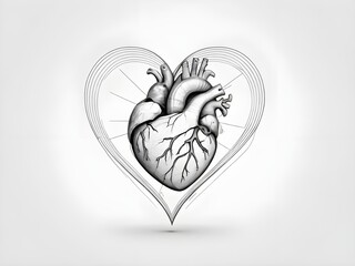 "Mini heart drawn with a continuous black line, perfectly centered on white."