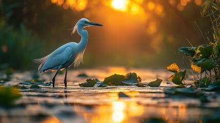 Naklejka premium Egrets in golden sunlight on water