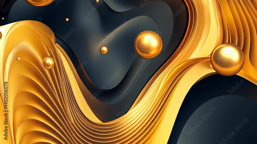 Aufkleber gold waves and orbs create a mesmerizing dance of colors in a captivating artwork that enchants the 