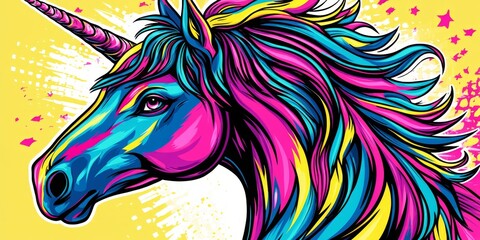 Vibrant and Artistic Unicorn Head with a Distinctive Horn
