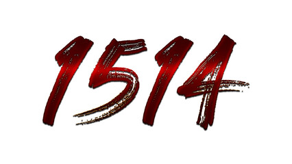 3D blood red number design of 1514 on white background.