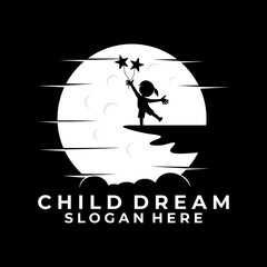Moon and Child logo design vector template