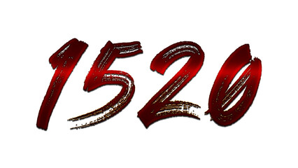 3D blood red number design of 1520 on white background.