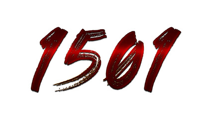 3D blood red number design of 1501 on white background.