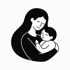 Mother and Son Minimalist Silhouette vector illustration.
