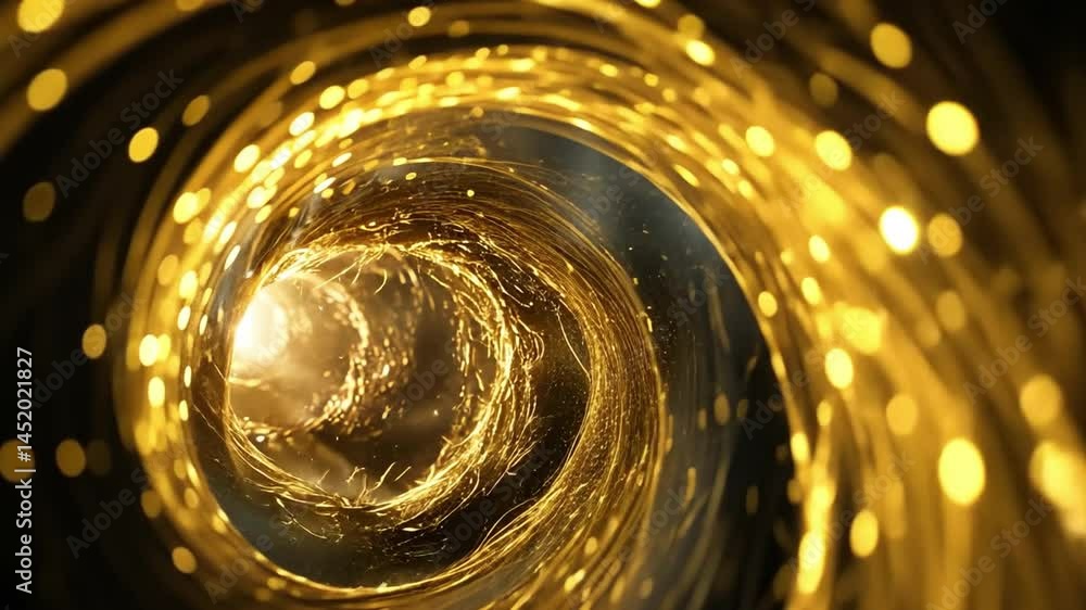 Poster golden spiral tunnel of glowing particles mesmerizing effect that evokes wonder and depth in digital