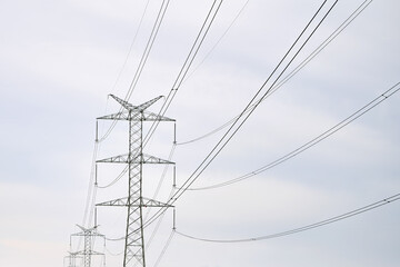 High voltage wires and steel structures view