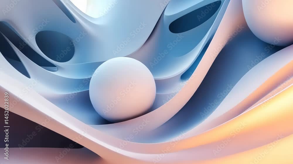 Poster captivating abstract forms and soft spheres creating a dreamlike landscape of colors and textures in