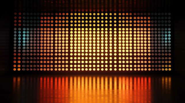 Abstract LED dot matrix display reflecting on a dark surface.