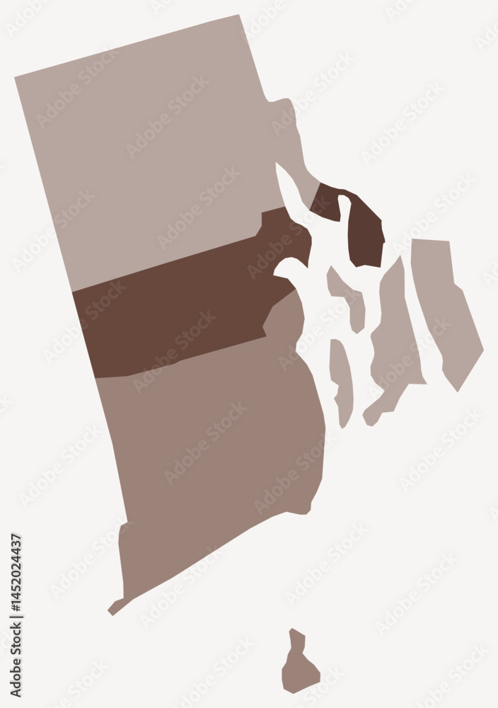 Poster map of rhode island with counties. just a simple state border map with county division. brown color 