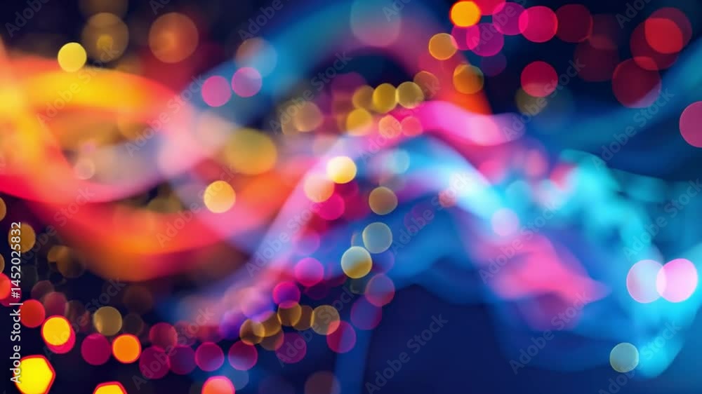 Poster vibrant abstract background with colorful bokeh lights and dynamic patterns, creating energetic atmo