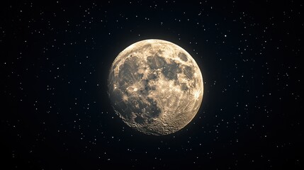 Fototapeta premium Full moon bathed in starlight. Detailed view of a full moon against a night sky dotted with stars
