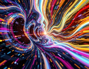 an abstract digital representation of dub music, where sound waves collide and merge to form swirling patterns of light and color.