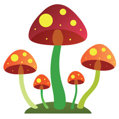 Set-of-glowing-mushroom--isolated-on-a-white background. 