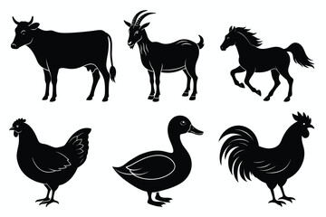 farm animals Sets silhouette vector on white background a bundle of 6 animal