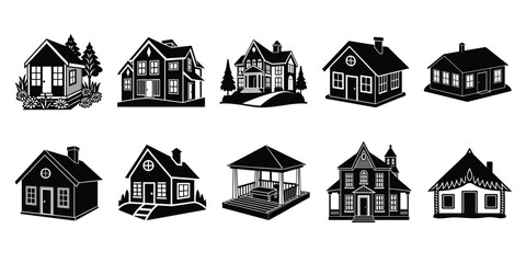Set of Modern house silhouette vector illustration on white background a bundle of 10 house