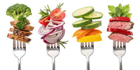 Delicious balanced meal colorful veggies grilled meat forks healthy eating vibrant food photography