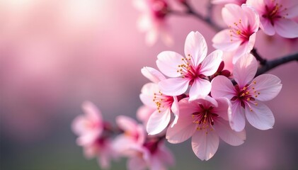 Fototapeta premium Delicate pink sakura blossoms, full bloom, soft petals , blossom pattern, illustration, botanical