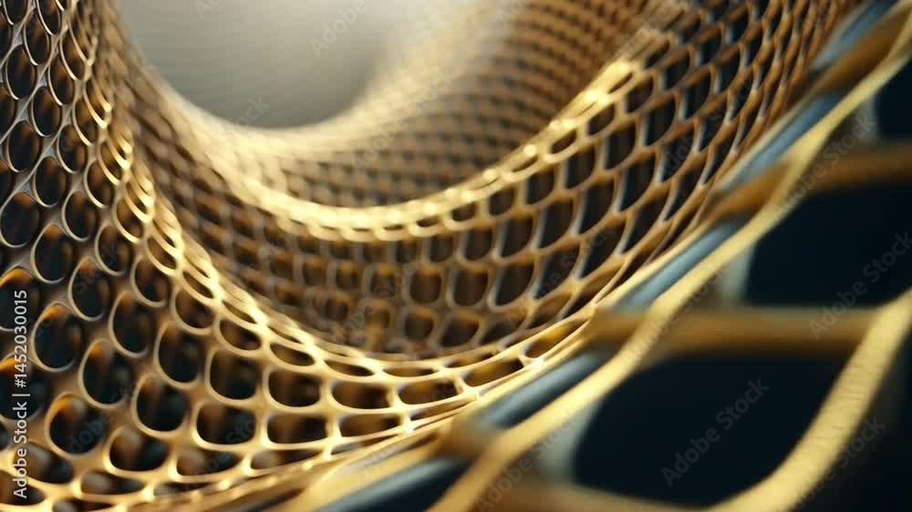 Poster intricate golden mesh structure modern design showcasing fluidity, depth, and futuristic patterns wi