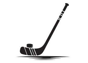 hockey stick logo silhouette and puck vector, hockey stick logo icon silhouette, ice hockey player silhouette vector, vector of black silhouette of hockey stick puck vector on white background 