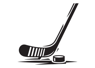 hockey stick logo silhouette and puck vector, hockey stick logo icon silhouette, ice hockey player silhouette vector, vector of black silhouette of hockey stick puck vector on white background 