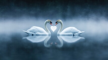 Swans reflecting love on calm water