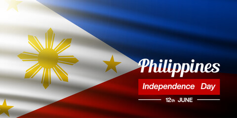 June 12th Is Philippines Independence Day. Philippines flag and light. Suitable for posters, banners, social media and more. Black background.