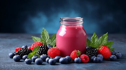 Delicious Berry Smoothie in Glass Jar. (1)