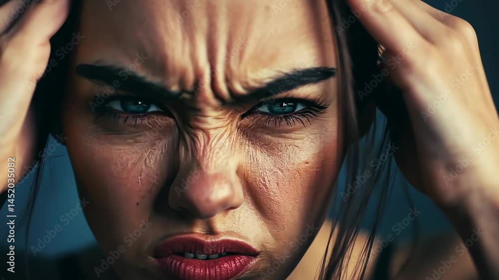Poster intense emotions captured in a close-up portrait with striking expressions and deep reflections on f