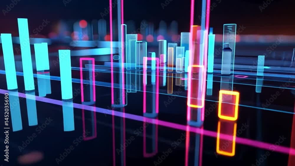 Poster vibrant digital financial data analytics colorful bar graphs and glowing trends in modern technology