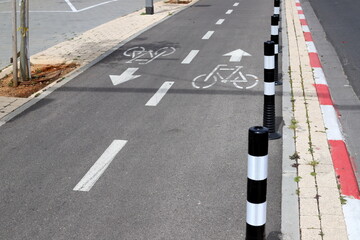 Road markings on city streets in Tel Aviv.