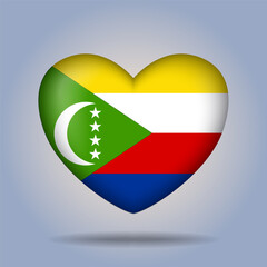 Comoros flag heart button Isolated on color gradient background. Exclusive Icon flag