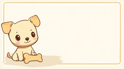 Cute puppy with bone, beige background, space for text, pet adoption