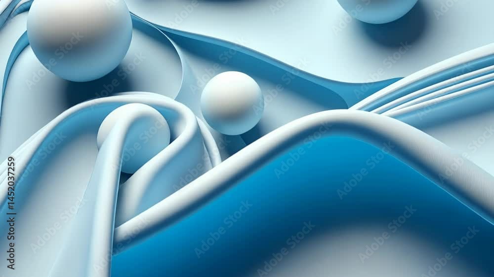 Poster creative exploration of abstract blue shapes and textures in soothing compositions of spheres and cu