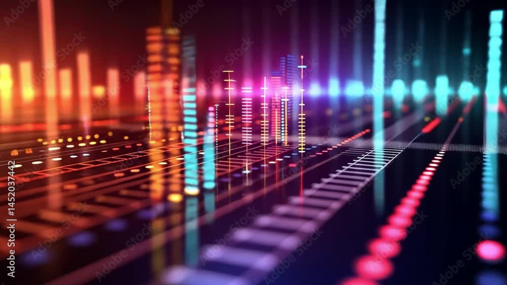 Poster colorful digital sound waves an abstract visualization of audio frequencies and rhythms, pulsing wit