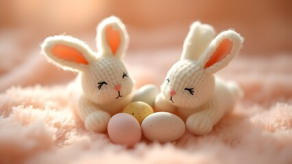 Adorable Knitted Easter Bunnies with Pastel Eggs