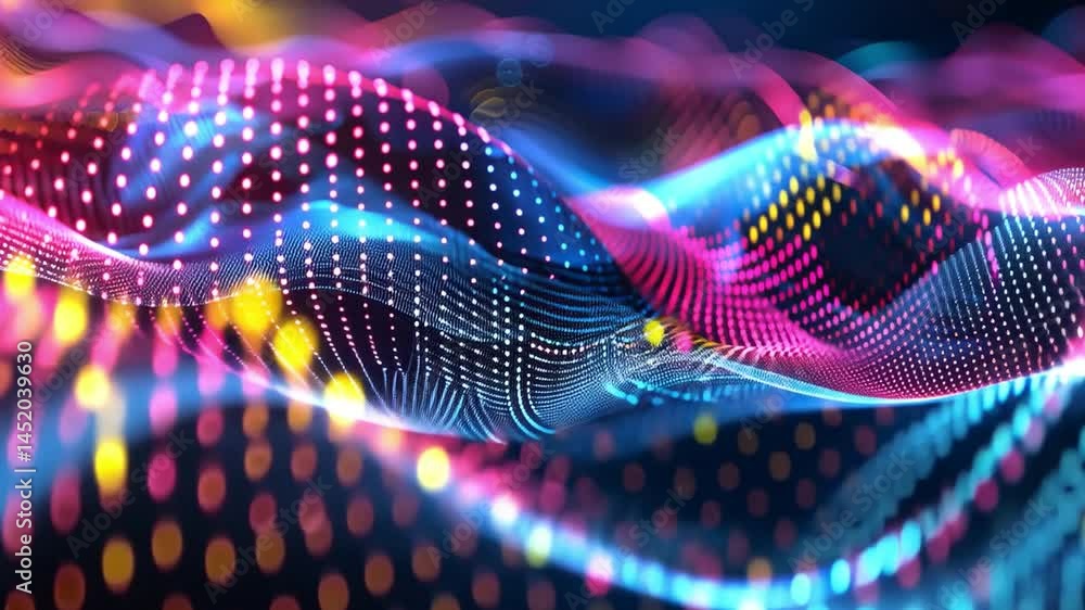Poster vibrant digital waves colorful background of motion and technology, showcasing dynamic patterns and 
