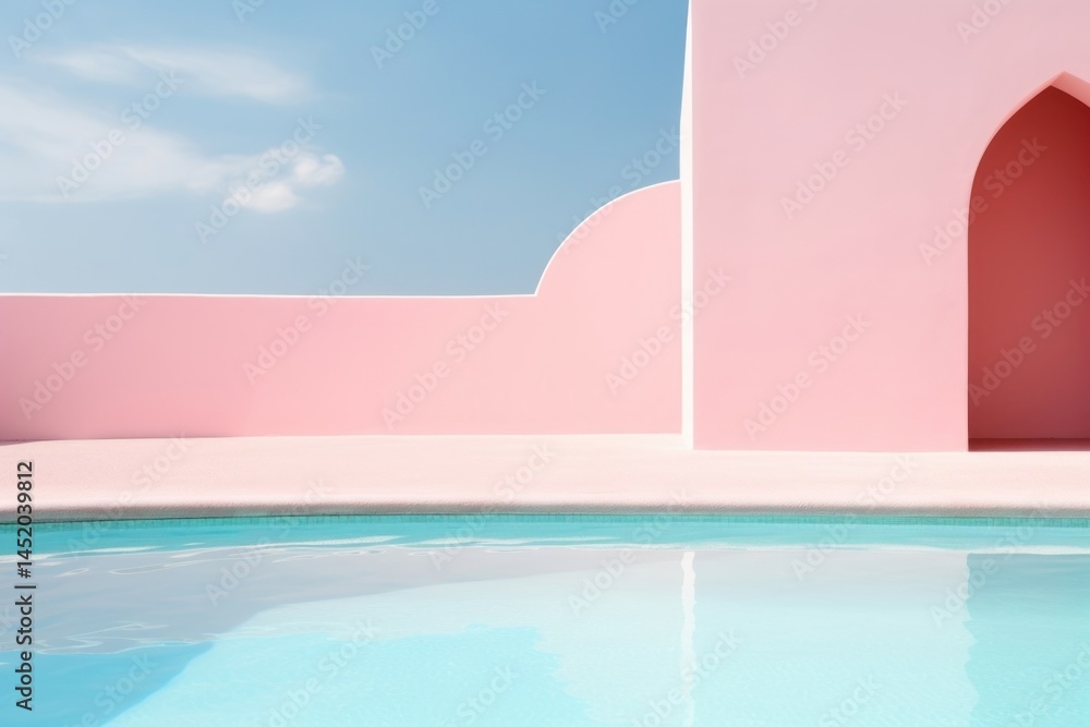 Poster pink background architecture building pool.