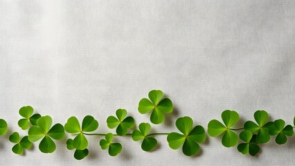 Elegant Green Clover Leaves on Linen Fabric Background St Patricks Day