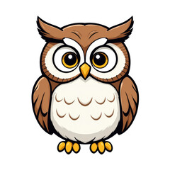 Fototapeta premium Cute brown owl with big eyes and white belly looking curious and friendly