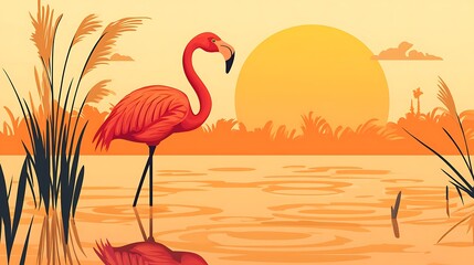 Obraz premium Flamingo Sunset Lagoon.