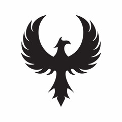 Fototapeta premium Majestic Phoenix Silhouette Bold Black Bird Design Elegant Wings Sharp Contrast Against White Background