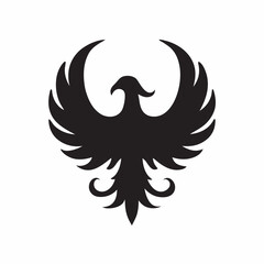 Obraz premium Majestic phoenix silhouette graphic design elegant black bird shape on white background strong powerful lines and curves