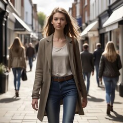 Fototapeta premium Beautiful Woman in City Center – AI generated