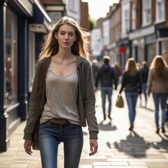 Fototapeta premium Beautiful Woman in City Center – AI generated