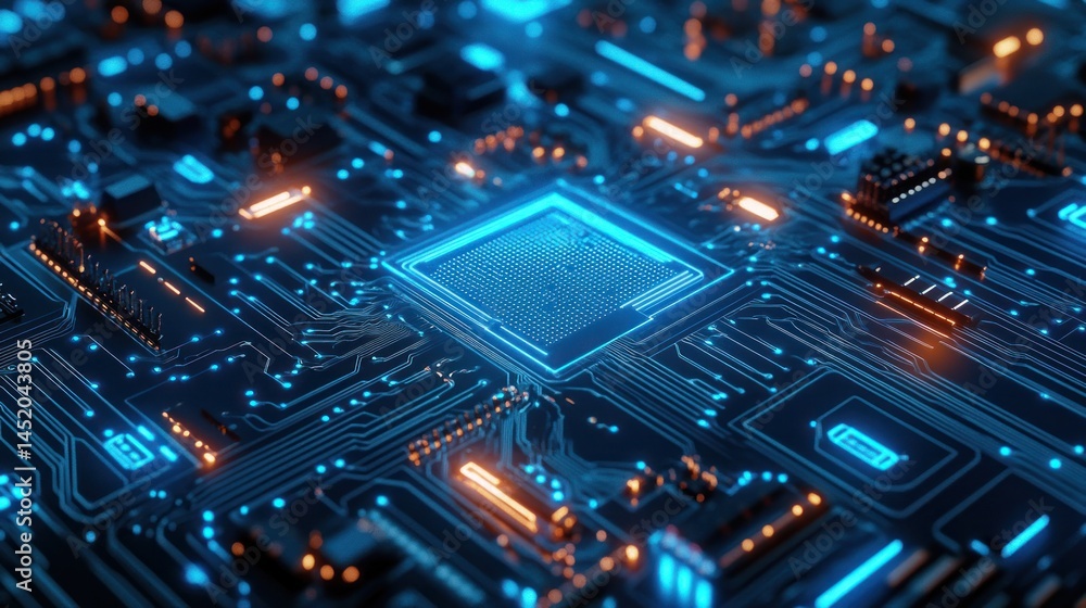 Poster glowing circuit board with processor